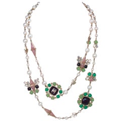 Chanel Pearl & Multi-Colored Glass Bead Long Necklace