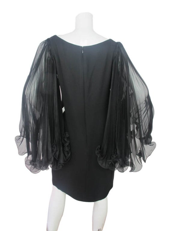 Women's MARCHESA Black Silk Dress With Sheer Sleeves SZ - 12