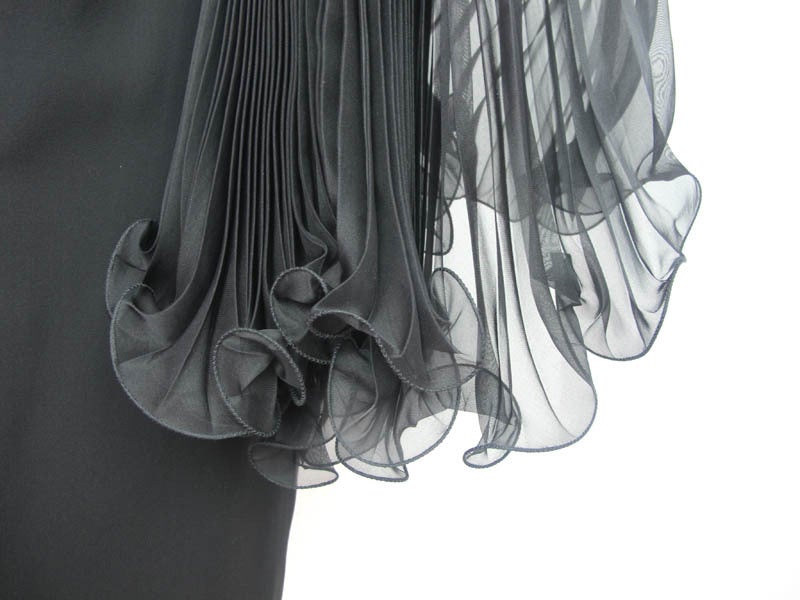MARCHESA Black Silk Dress With Sheer Sleeves SZ - 12 1