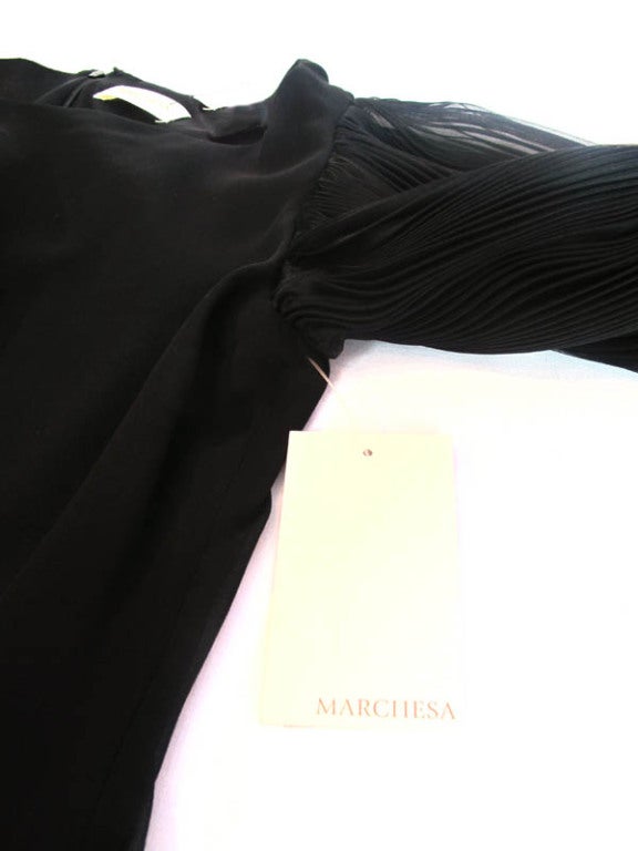 MARCHESA Black Silk Dress With Sheer Sleeves SZ - 12 3