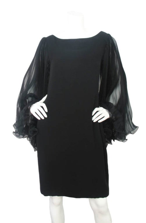 MARCHESA Black Silk Dress With Sheer Sleeves SZ - 12 4