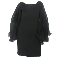 Used MARCHESA Black Silk Dress With Sheer Sleeves SZ - 12