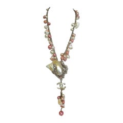 CHANEL Pink & White MOP Shell Drop Necklace 1