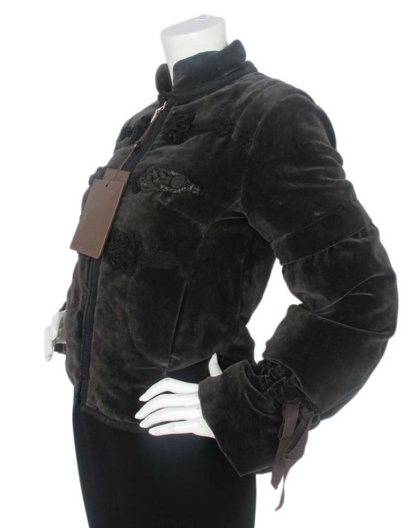 LOUIS VUITTON NWT Brown Velvet Down Jacket With Black Details