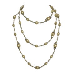 CHANEL Three Star Couture Goosens Gold Pearl Necklace