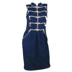 CHANEL Navy Sleeveless Dress With Pearls