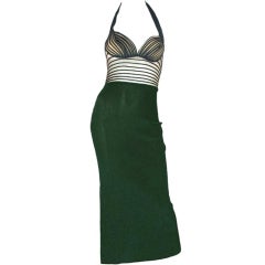 THIERRY MUGLER Green Lame Bottom With Sheer Halter