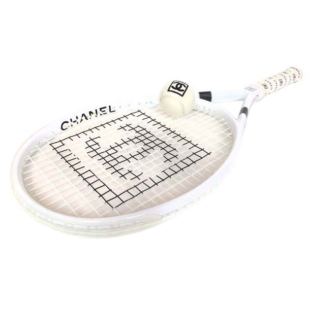 CHANEL White With Black Tennis Racket and Ball at 1stDibs