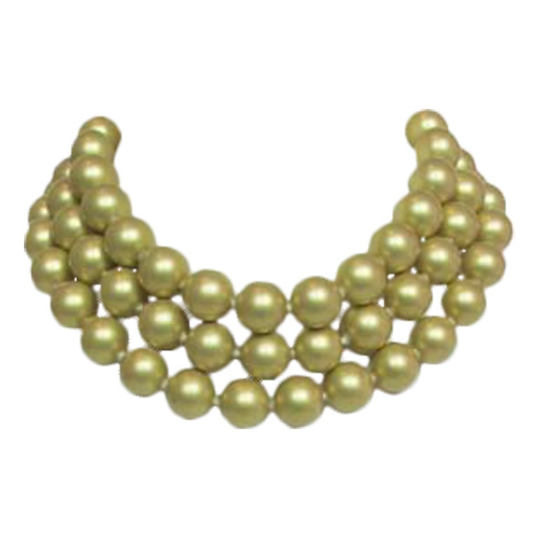 Chanel Gold Three Strand Pearl Necklace 1987