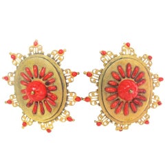 Chanel Red/Gold Vintage Earrings 1