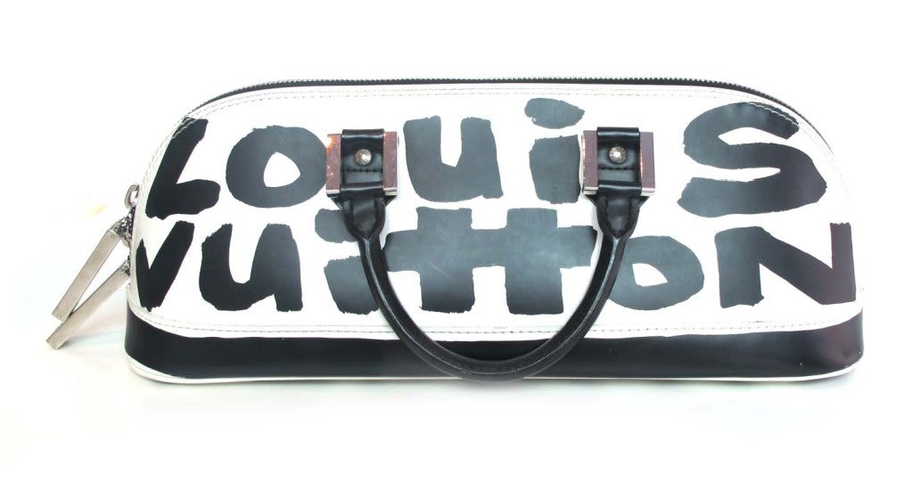 LOUIS VUITTON Black/White Canvas Long "ALMA" Bag