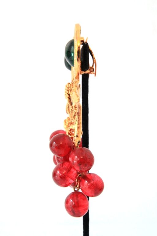 Women's Chanel Green/ Red Gripoix Grape Earrings