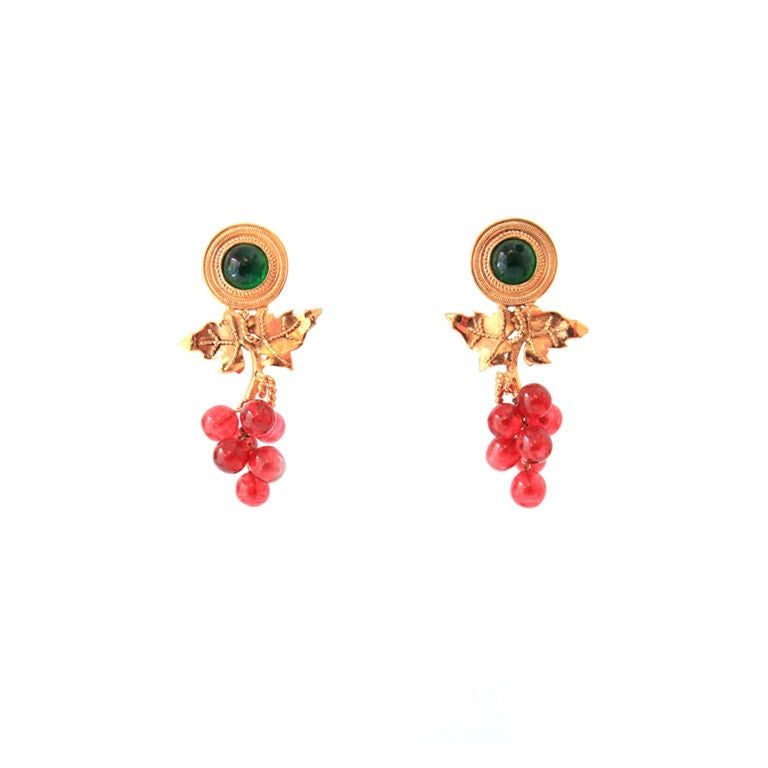 Chanel Green/ Red Gripoix Grape Earrings