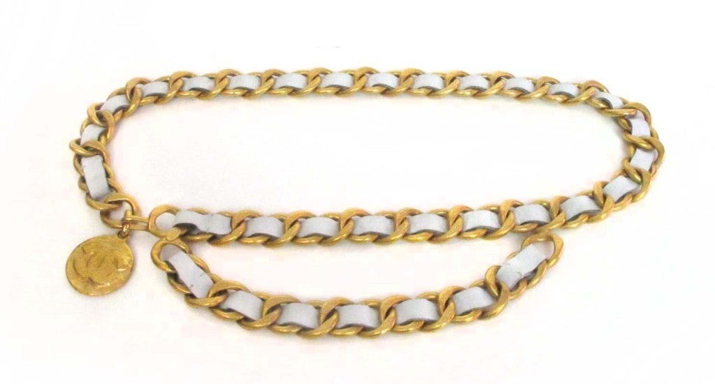 CHANEL White Leather Gold Hardware Belt