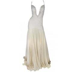HERVE LEGER Cream Gown With Crystal Top SZ - S