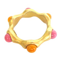 CHANEL Gold Bangle With Pink & Orange Balls