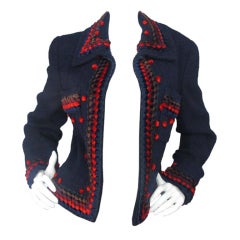 CHANEL Navy Boucle Jacket With Red/Brown/Mavy Balls