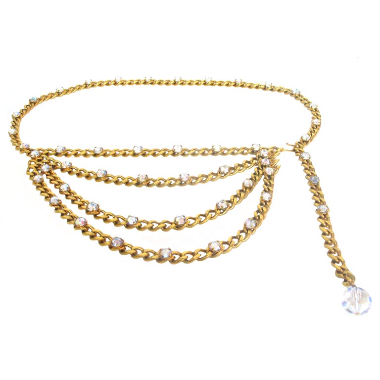 CHANEL Gold Chain Belt With Crystals