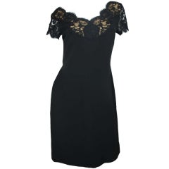 OSCAR DE LA RENTA Black Shortsleeve Dress With Lace Collar