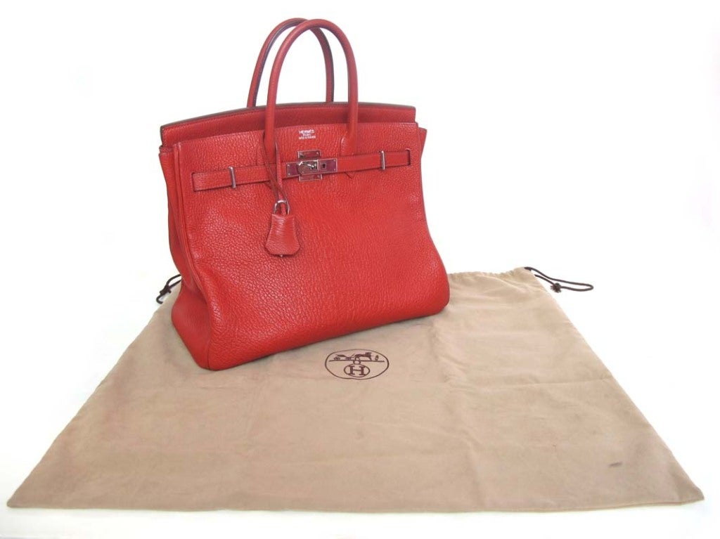 HERMES Red Chevre Leather Hac Birkin Bag
