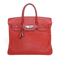 HERMES Red Chevre Leather Hac Birkin Bag