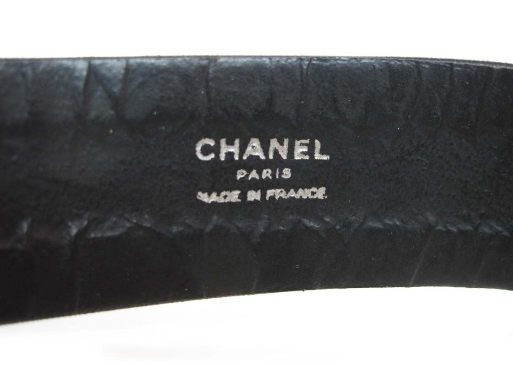 Women's CHANEL Black Leather Wrap Around Neck Tie W. Goldtone CC
