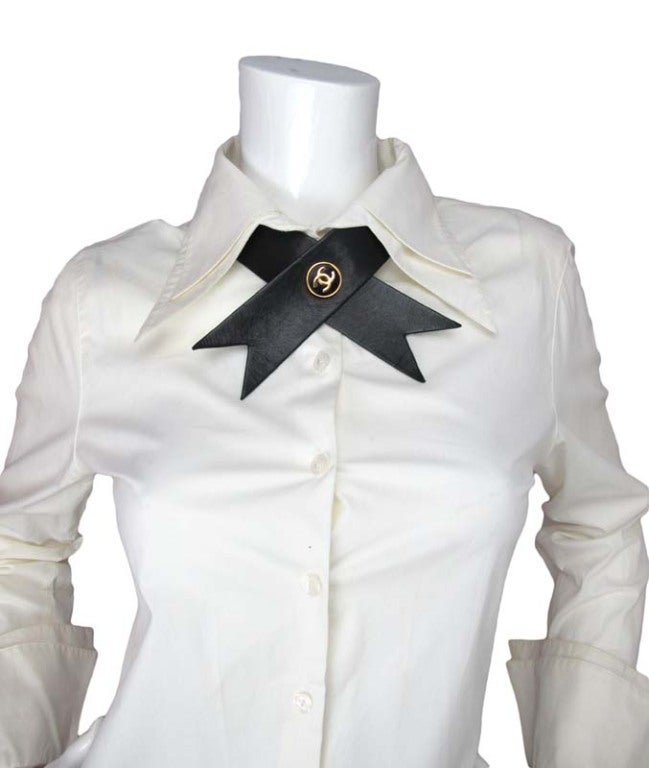 CHANEL Black Leather Wrap Around Neck Tie W. Goldtone CC 3