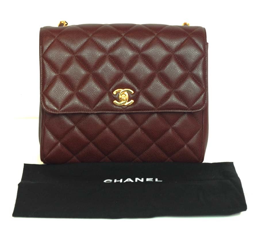 Chanel Burgundy Caviar Leather Vintage Cross-body Flap
Age: 1996-1997
Made In France
Materials: Caviar Leather
Stamped: 