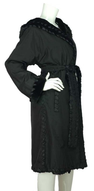 Women's J.MENDEL Black Sheared Mink Reversible Coat With Sash