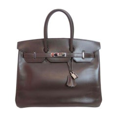 HERMES BROWN LEATHER BIRKIN BAG WITH PALLADIUM HARDWARE