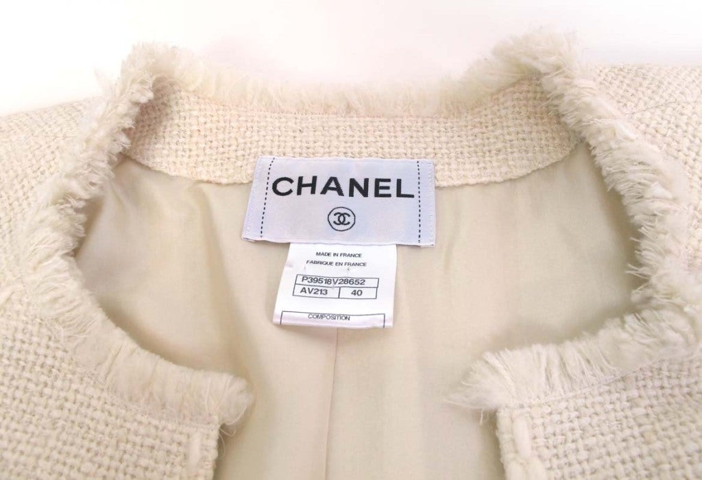 Chanel Rare Cream & Black Boucle Jacket With Fringes 2