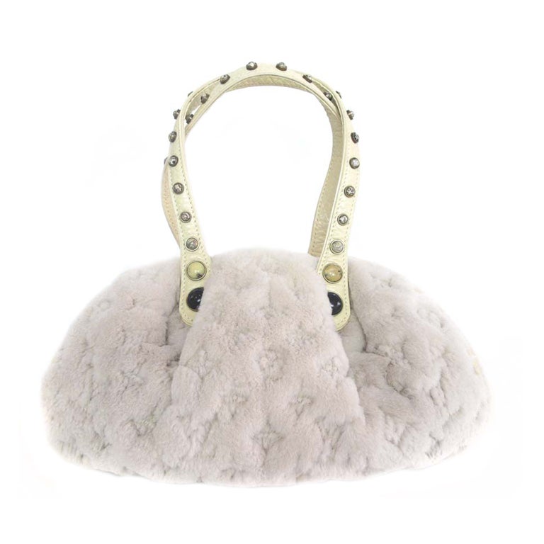 LOUIS VUITTON Cream Sheared Mink Handbag With Leather Handles