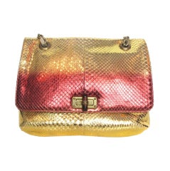 LANVIN "Happy" Ombre Gold and Pink Python Flap Bag w. Chain