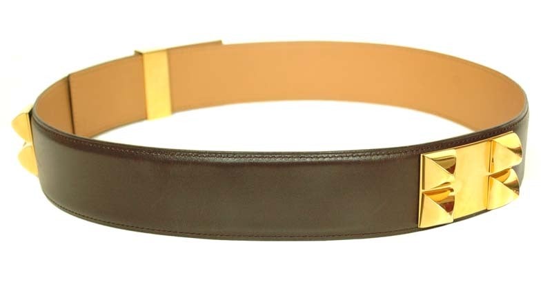 Hermes Brown Leather With Gold Hardware Medor Collier De Chien Belt
Age: 2007
Made In France
Materials: Leather, Steel
Stamped: 