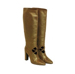 HERMES Bronze Tall Glitter Boot With Cutout