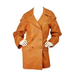 HERMES Camel Double Breasted Leather Jacket