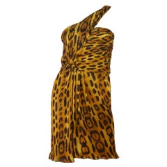 Oscar De La Renta Leopard Print Silk One Sleeve Dress