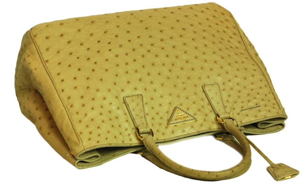 PRADA Beige Ostrich Tote Bag 1