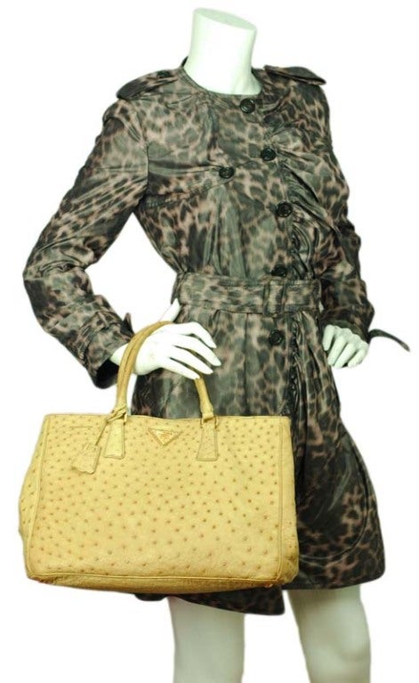 PRADA Beige Ostrich Tote Bag 5
