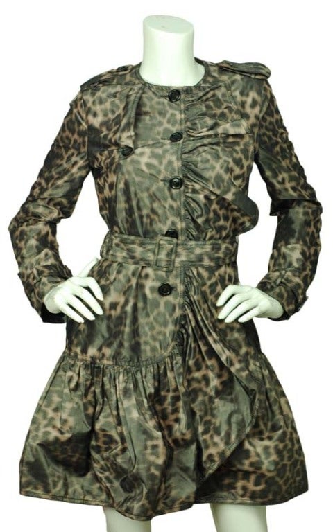 MOSCHINO Leopard Print Trench Coat With Ruffle & Belt