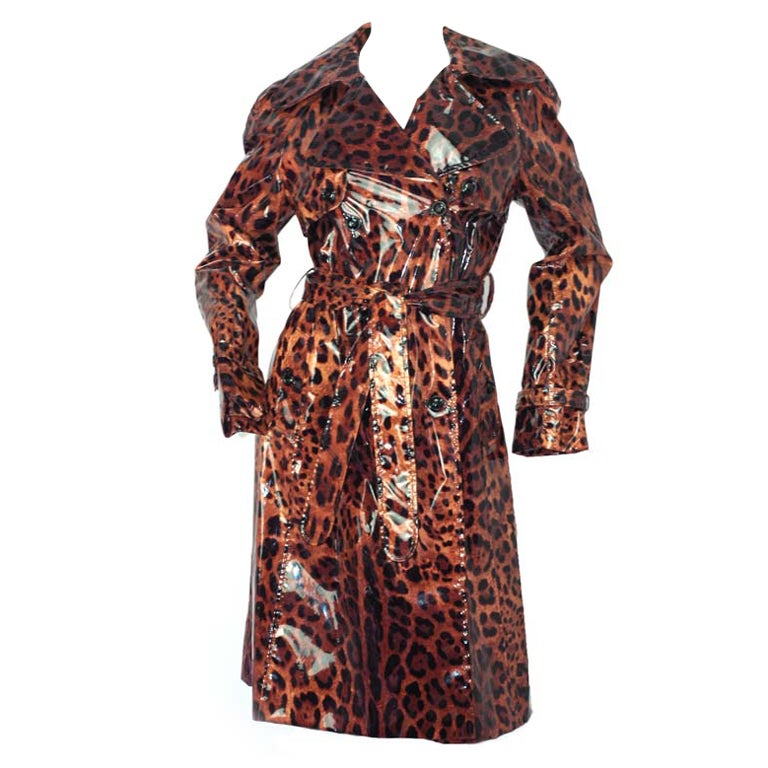 DOLCE & GABBANA Doppelreihiger Mantel mit Leopardenmuster aus Vinyl