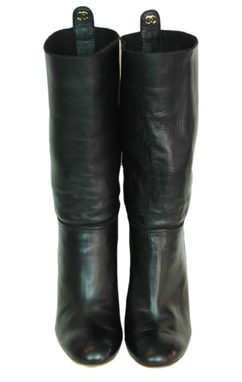 CHANEL Black Leather Boots at 1stdibs