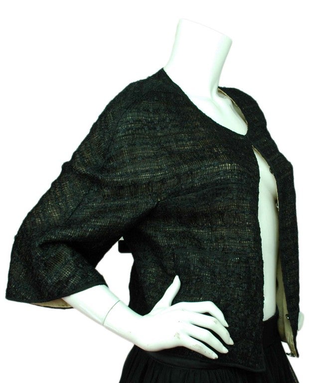 CHANEL 2012 Black Tweed/Silk Cropped Jacket sz.44 rt.$6, 880