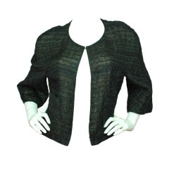 CHANEL 2012 Black Tweed/Silk Cropped Jacket sz.44 rt.$6,880