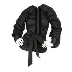 Yves Saint Laurent Black Ruched Top with Ribbon Belt