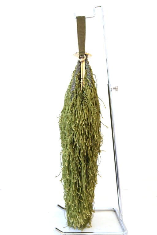 Toos Green Satin Evening Bag with Fringes