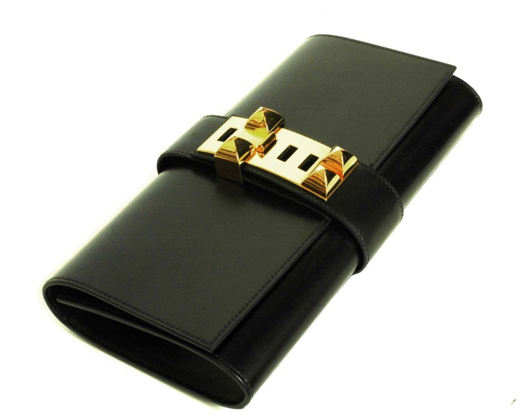 HERMES Black Box Leather Medor Clutch at 1stdibs  