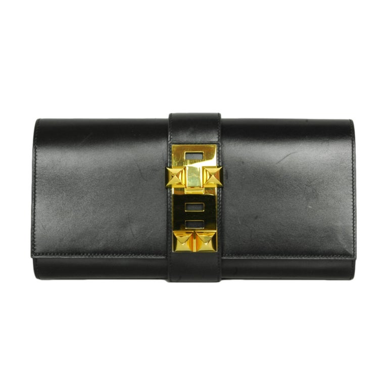 HERMES Black Box Leather Medor Clutch at 1stdibs  