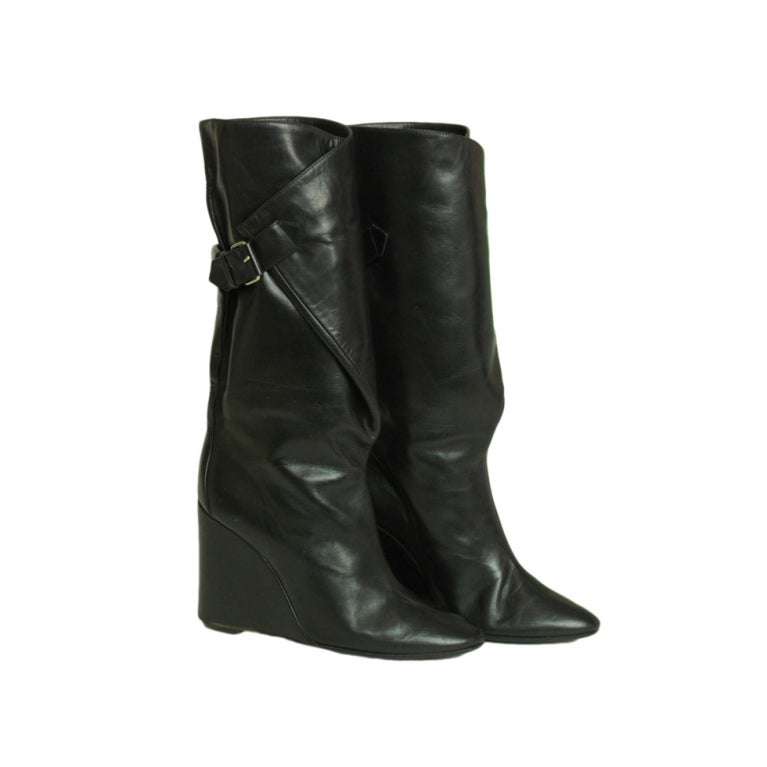 BALENCIAGA Black Wedge Boot with Wrapped Top - Size 7