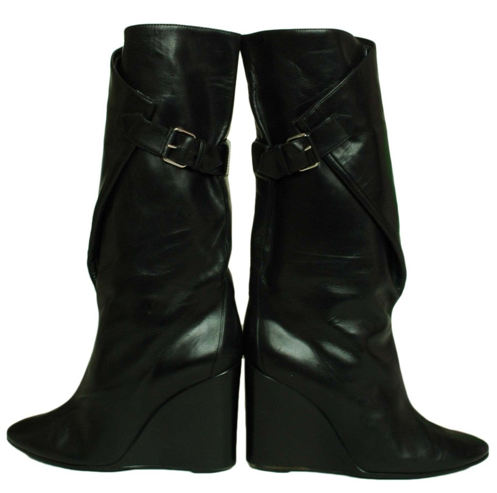 BALENCIAGA Black Wedge Boot with Wrapped Top - Size 7 1